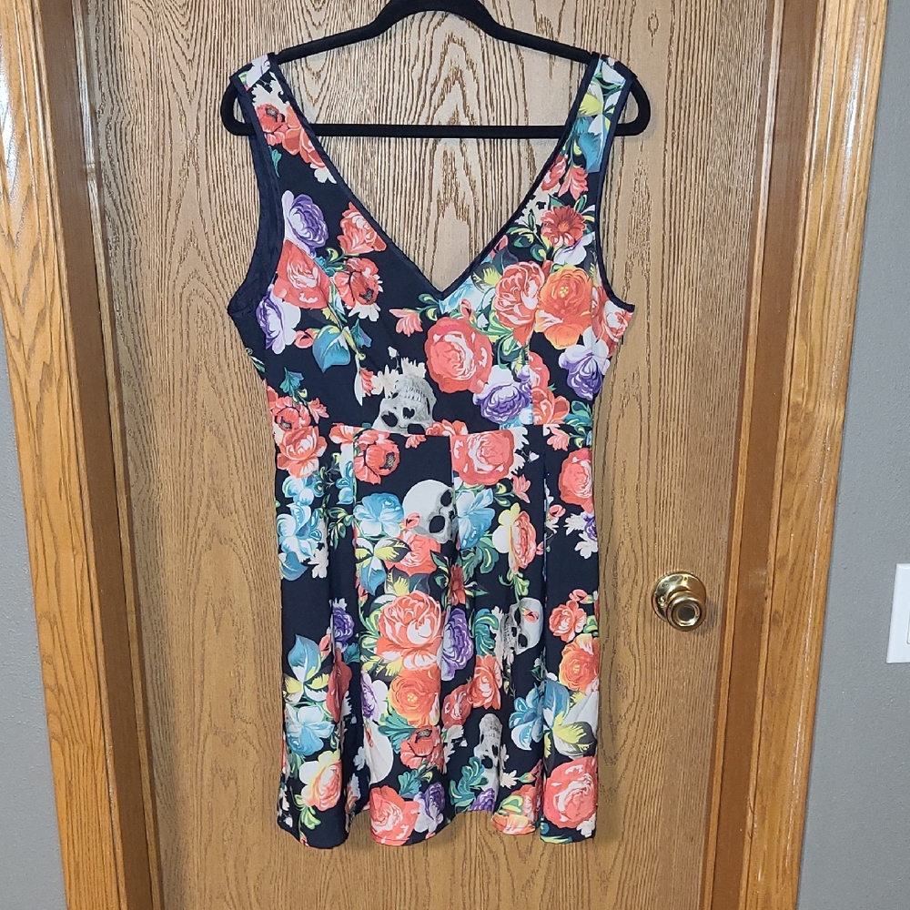 Skull and Flower Print A-line Mini Dress